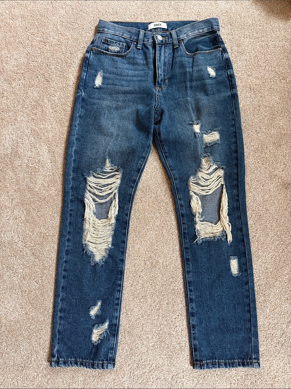 Just Black Distressed Dark Blue Straight-Leg Jeans